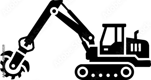 Heavy Forestry Mulcher Excavator Silhouette Icon