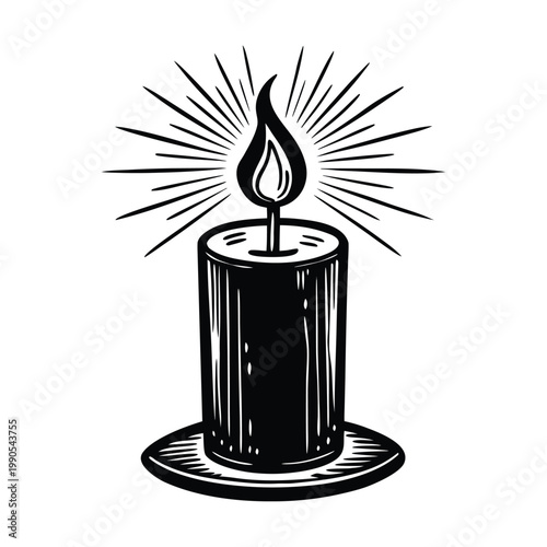 Black candle flame icon, vector illustration, burning light, monochrome design element