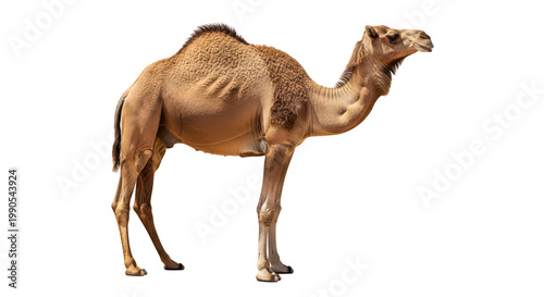 Standing Dromedary Camel Side View Isolated on Transparent Background