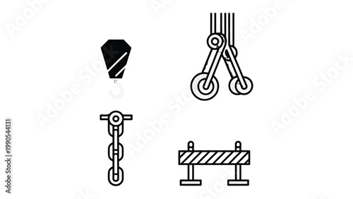 Construction Equipment Icons: A set of clean, minimalist icons of essential construction equipment, perfect for illustrating projects, concepts, or designs related to building and engineering.