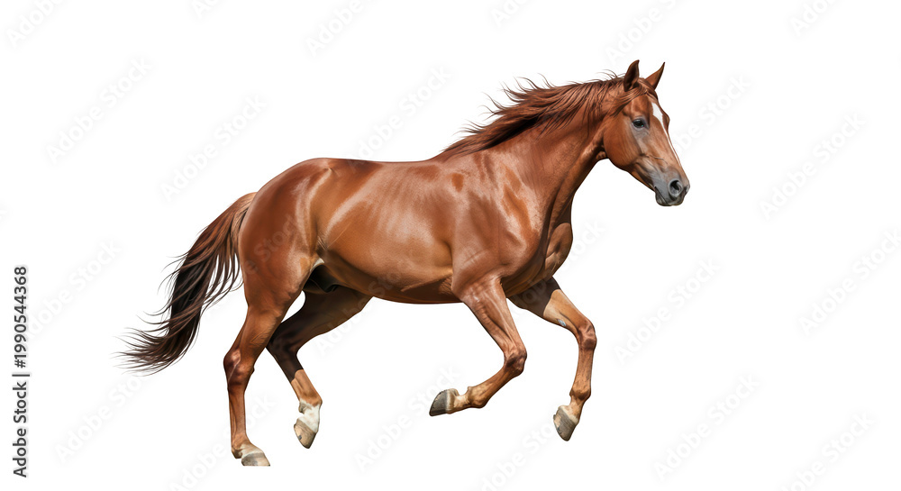Fototapeta premium Chestnut Horse Running on Transparent Background .png
