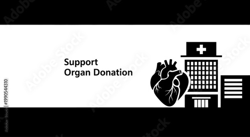 Support Organ Donation Concept with Human Heart and Hospital Building Illustration.