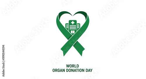 Green Ribbon Heart Symbolizing Organ Donation Awareness.