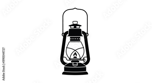 Vintage oil lamp illustration with handle a striking silhouette on transparent background