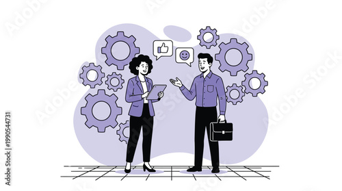 Business Teamwork and Collaboration Concept: Two Stylized Figures Disc