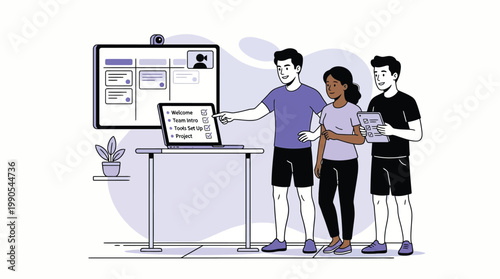 Modern Team Meeting Presentation: Diverse Colleagues Collaborating wit