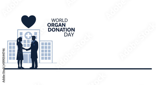 Silhouette illustration of a doctor and patient shaking hands for World Organ Donation Day.