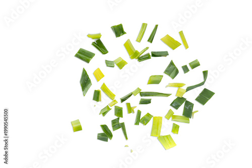 Sliced fresh organic Yellow Asphodel also known as Wild Leek or Golden Spear greens for healthy cooking and herbal medicine concepts