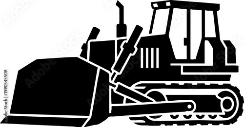 Black bulldozer silhouette icon for construction and earthmoving