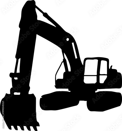 Black silhouette of an excavator isolated on white background