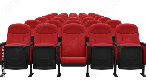 A row of red cinema seats isolated on transparent background