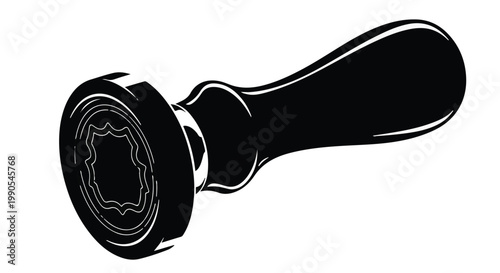 Black rubber stamp handle illustration with white outline on clean white background for office supply or stationery concept