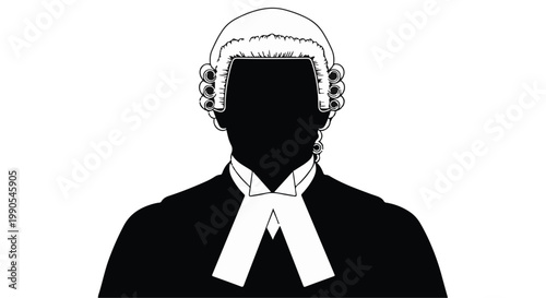 Lawyer judge wig silhouette illustration, legal professional, court, justice, lawyer, judge, wig, black, white, simple, modern