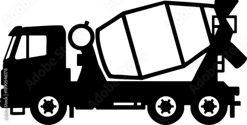 Concrete mixer truck black silhouette isolated on white