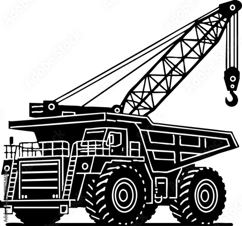 Heavy Mining Dump Truck with Crane Vector Illustration