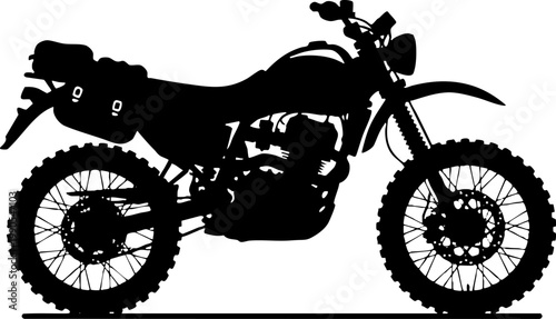 Silhouette of adventure enduro motorcycle with touring bags