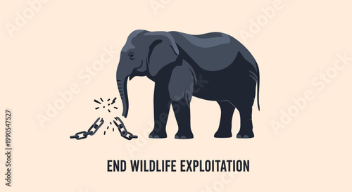 Elephant breaking free from metal chains symbolising wildlife freedom.