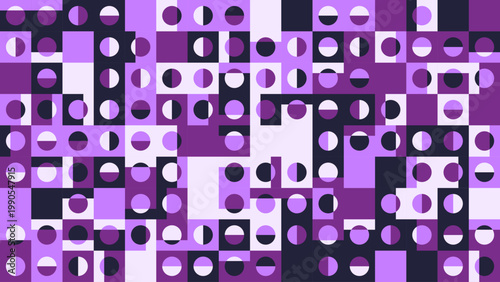 Abstract Cellular Grid Pattern with Purple and Dark Geometric Shapes - AGeometric Pattern with Tricolor Purple Palette