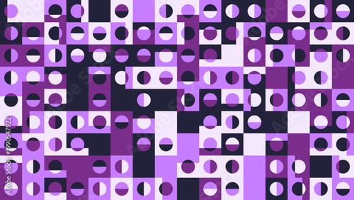 Abstract Cellular Grid Pattern with Purple and Dark Geometric Shapes - AGeometric Pattern with Tricolor Purple Palette