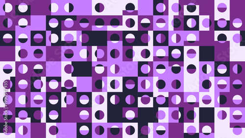 Abstract Cellular Grid Pattern with Purple and Dark Geometric Shapes - AGeometric Pattern with Tricolor Purple Palette
