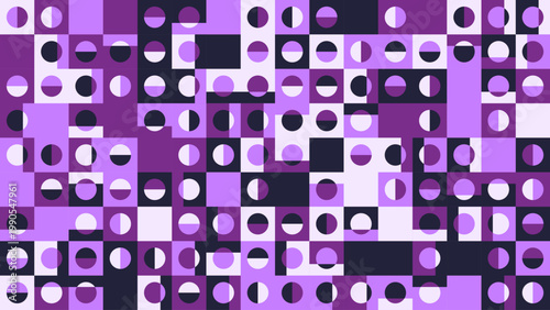 Abstract Cellular Grid Pattern with Purple and Dark Geometric Shapes - AGeometric Pattern with Tricolor Purple Palette
