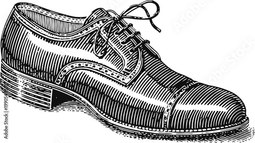 Vintage men's dress shoe illustration classic formal leather oxford footwear with laces and detailed stitching