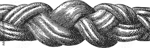 Intricate braided rope illustration detailed hand drawn texture of intertwined strands in black and white