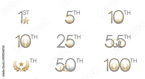 Collection of Anniversary and Milestone Numbers with Decorative Elements.