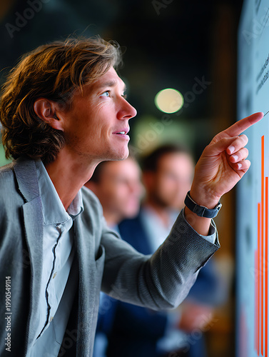 Business Meeting Insights Modern Office Digital Presentation Professional Environment Close-Up View Analytics Discussion