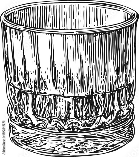 Empty whiskey glass illustration vintage engraved tumbler for alcoholic drinks and cocktails
