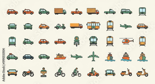 Collection of diverse transportation vehicles and modes of travel.