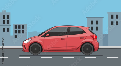 Red Hatchback Car on the Road.