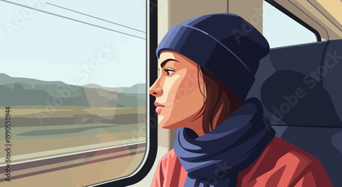 Woman wearing blue scarf and hat.