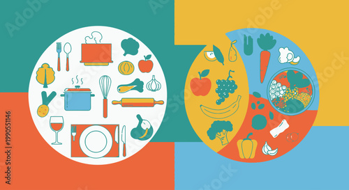 Colorful Food and Drink Icons.