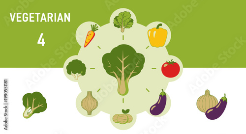 Vegetarian food icons with broccoli center.