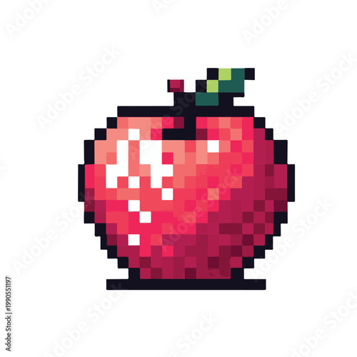 Pixel Art Red Apple Icon - A Classic Fruit Illustration for Digital Designs