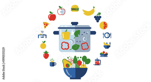 Colorful illustration of a pot.