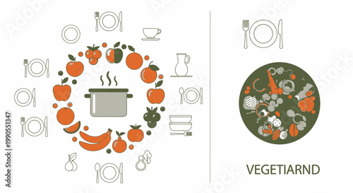 Vegetables in a pot illustration.