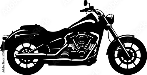 Classic Cruiser Motorcycle Silhouette on White Background