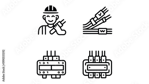 Electrical Engineer Icons: A collection of meticulously crafted, minimalistic icons, each portraying distinct elements essential to electrical engineering and its complex systems.