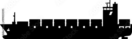 Silhouette of a Large Cargo Container Ship Isolated on White