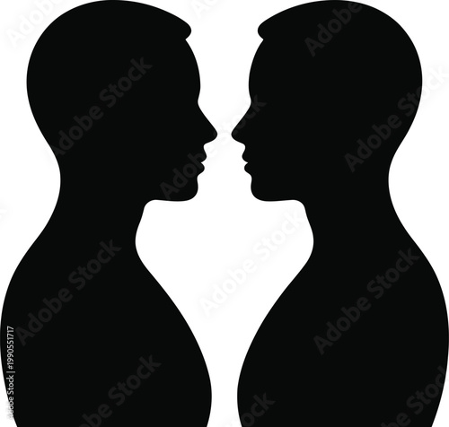 Silhouette of two people facing each other, communication and relationship concept, dialogue and connection, partnership and understanding, human interaction, teamwork and negotiation 