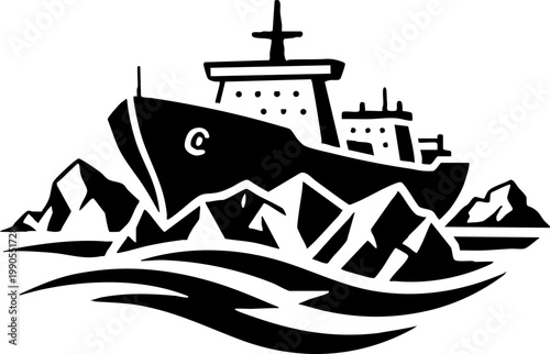 Icebreaker Ship Navigating Frozen Arctic Waters Illustration