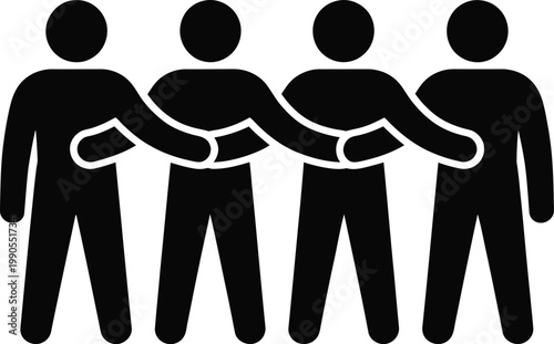 Solidarity And Teamwork Silhouette Concept Icon Representing Four People Standing Side By Side With Arms Around Shoulders Demonstrating Unity Strength Friendship Community Support And Partnership