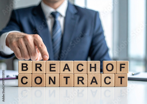Breach of Contract - Geschäftsmann zeigt auf das Wort 