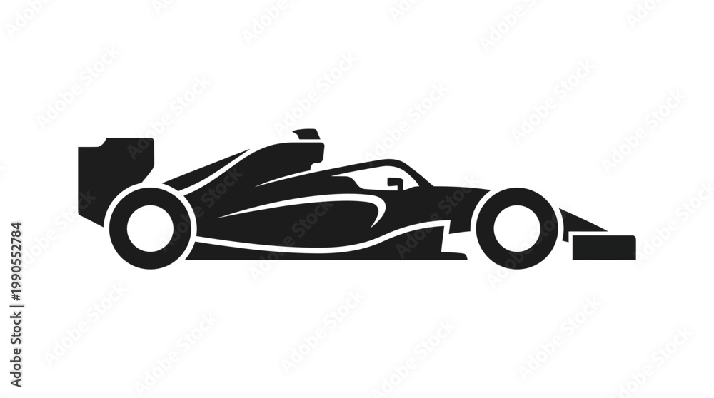 Obraz premium Streamlined formula racing car silhouette against white background vector illustration