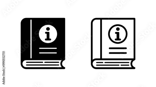 Information book icons in black and white on white background