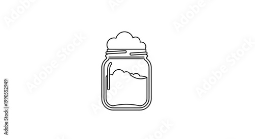 Outline Icon of Mason Jar with Foam or Clouded Powder Ingredient on Isolated White Background