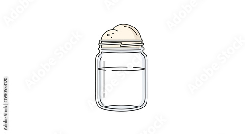 Clear Glass Jar with Foam and Liquid, Outline Illustration of Bath Product on Isolated White Background