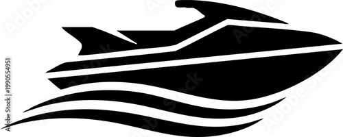 Jet Ski Silhouette Icon on Waves for Summer Water Sports
